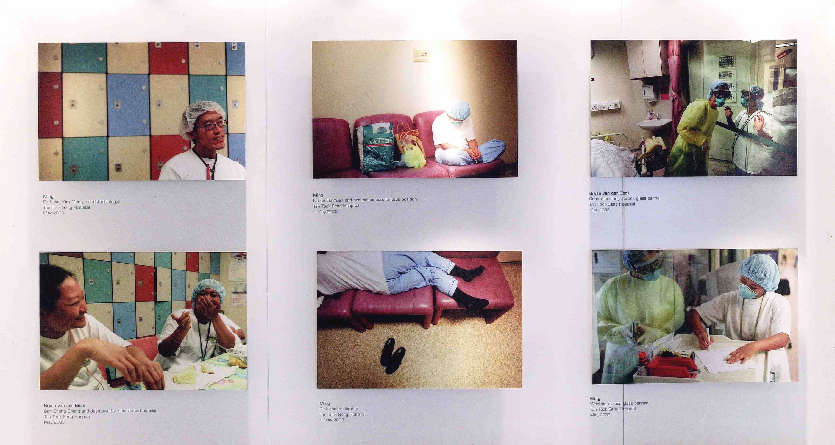 Photos displayed at the launch of the Institute of Policy Studies publication A Defining Moment: How Singapore Beat Sars at the Singapore History Museum, 2004. Courtesy of Ministry of Information, Communications and the Arts (MICA).